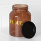 Amber Glass 'Flour' Storage Jar with Black Lid