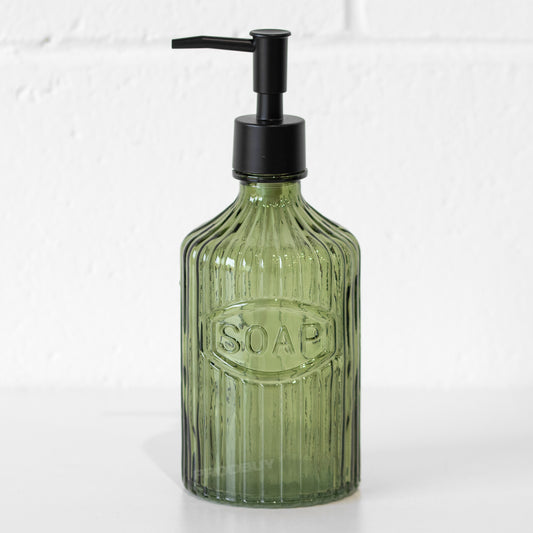 Green Glass 'Soap' Dispenser with Black Top 500ml