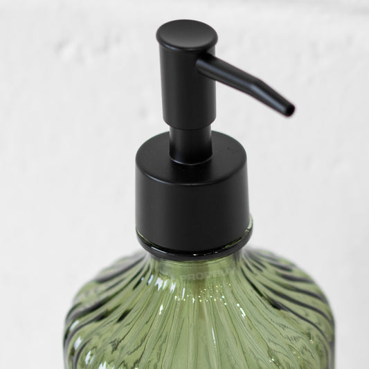 Green Glass 'Soap' Dispenser with Black Top 500ml