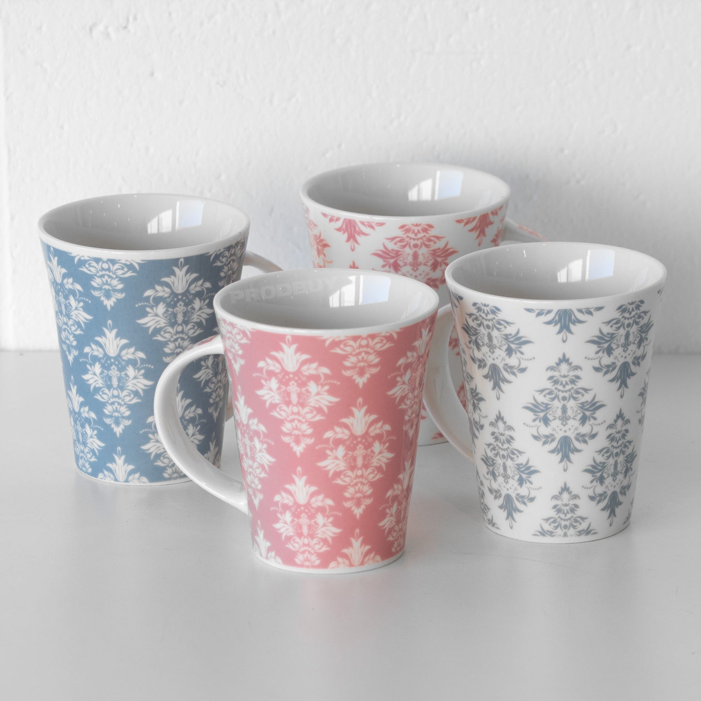 Set of 4 Damask Pattern New Bone China Mugs