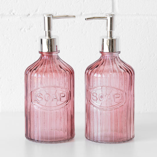 Set of 2 Pink Glass Lotion Dispensers 500ml