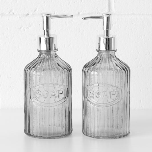 Set of 2 Grey Glass Lotion Dispensers 500ml