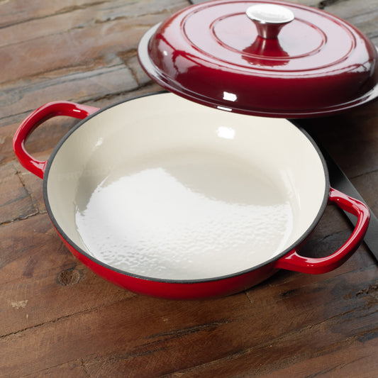 Red Cast Iron 27cm Shallow Casserole Dish with Lid