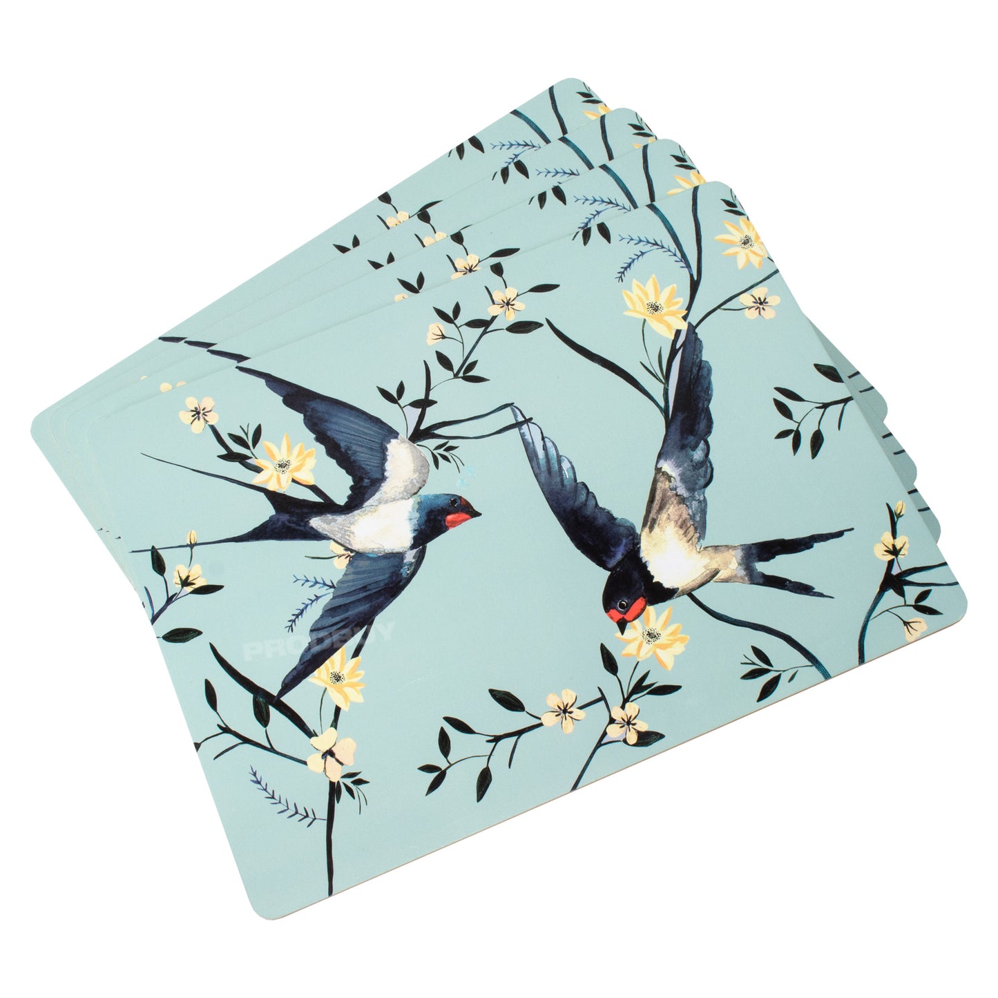 Set of Floral Flying Birds 4 Placemats & 4 Coasters