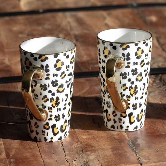 Set of 2 Tall Leopard Print Latte Mugs