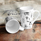 Set of 2 Tall White Latte Mugs with Black Cat Print