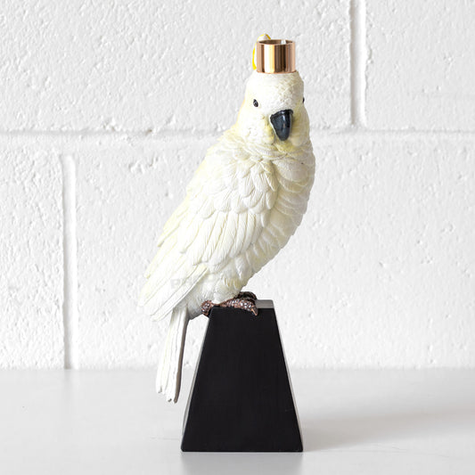 White Parrot Tapered Candle Stick Holder Ornament