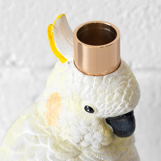 White Parrot Tapered Candle Stick Holder Ornament