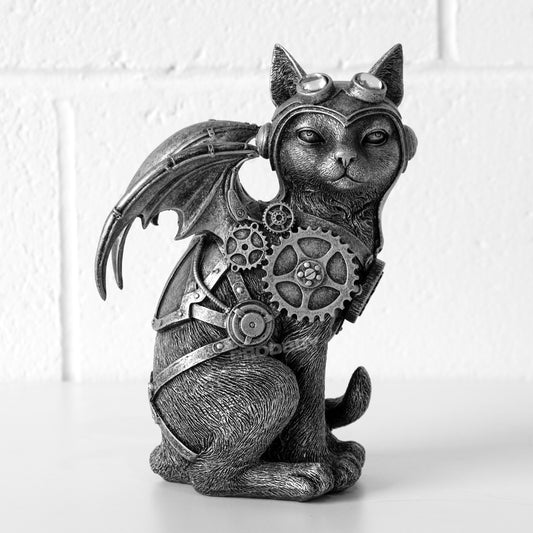 Silver Steampunk Cat Decorative Ornament