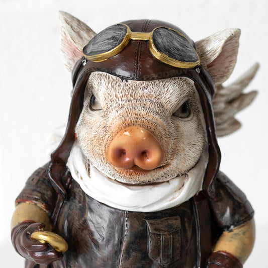 Flying Pig Pilot 26cm Garden Ornament