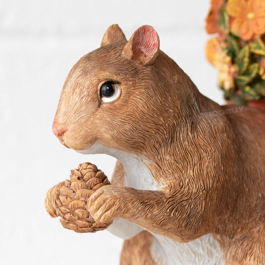 Floral Resin Squirrel Garden Ornament