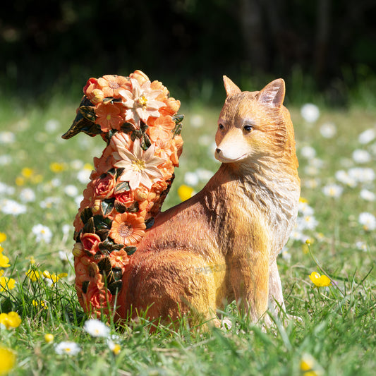Orange Fox with Floral Tail Garden Ornament