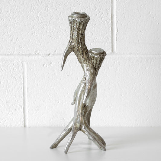 Silver Antler 31cm Tall Resin Candlestick