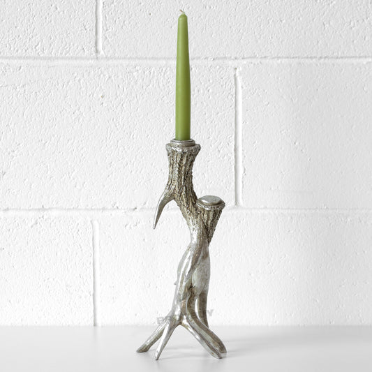 Silver Antler 31cm Tall Resin Candlestick