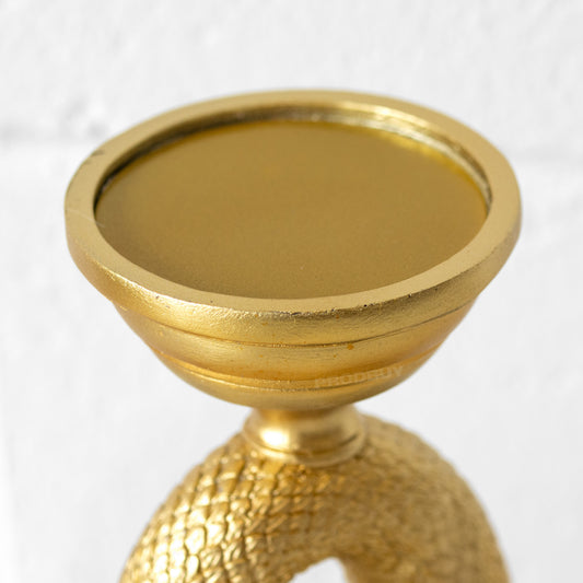 Gold Coiled Snake Pillar Candle Holder