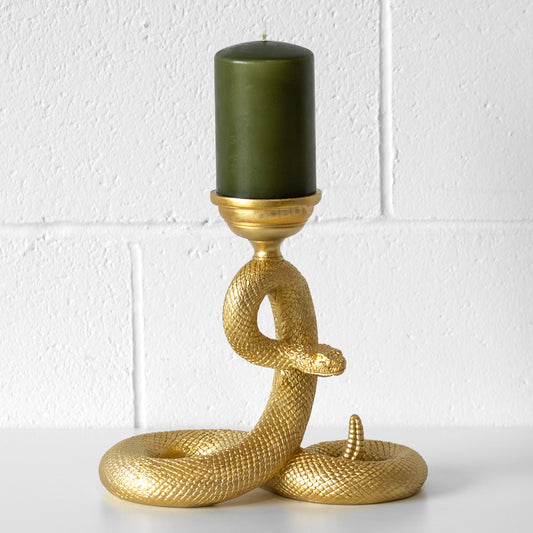 Gold Coiled Snake Pillar Candle Holder