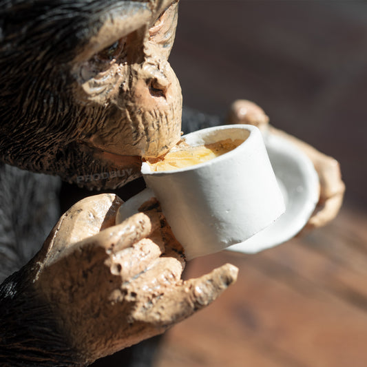 Monkey Drinking Tea 18cm Resin Garden Ornament