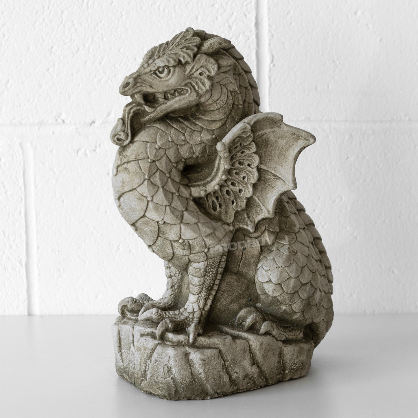 Heavy Stone Scaly Dragon 30cm Garden Statue