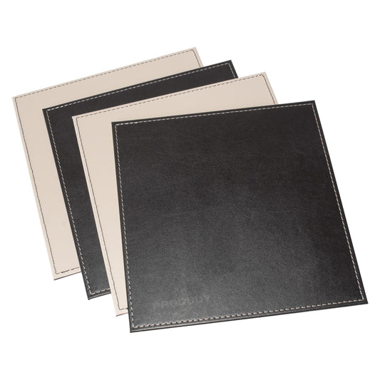 Set of 4 Square Cream & Brown Faux Leather Placemats