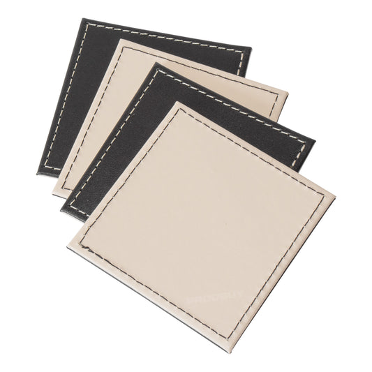 Set of 4 Cream & Brown Flip Square Faux Leather Drinks Coasters
