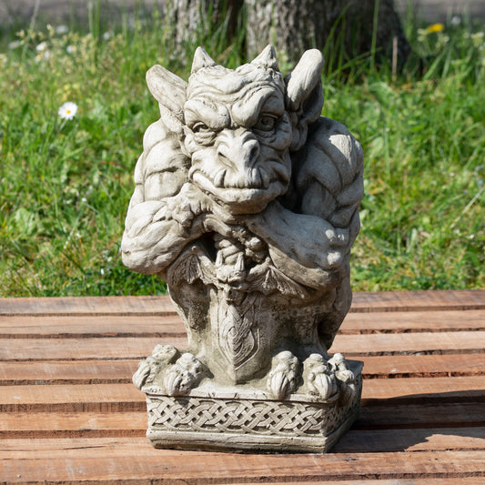 Heavy Stone Gargoyle with Sword Garden Statue 20kg