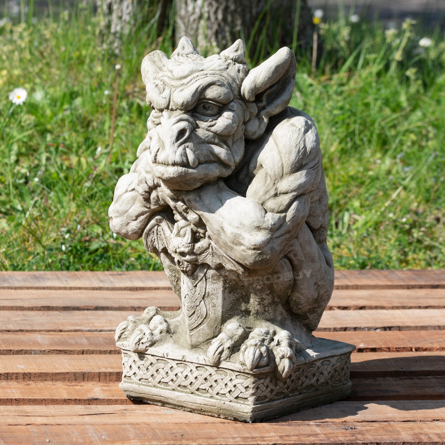 Heavy Stone Gargoyle with Sword Garden Statue 20kg