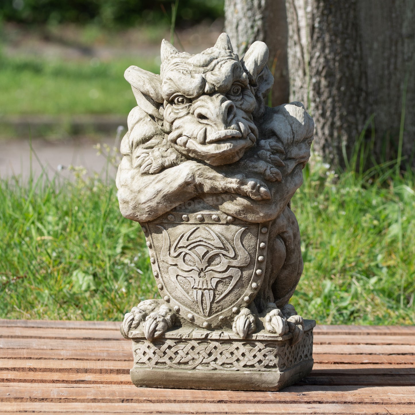 Heavy Stone Gargoyle with Shield Garden Statue 20kg