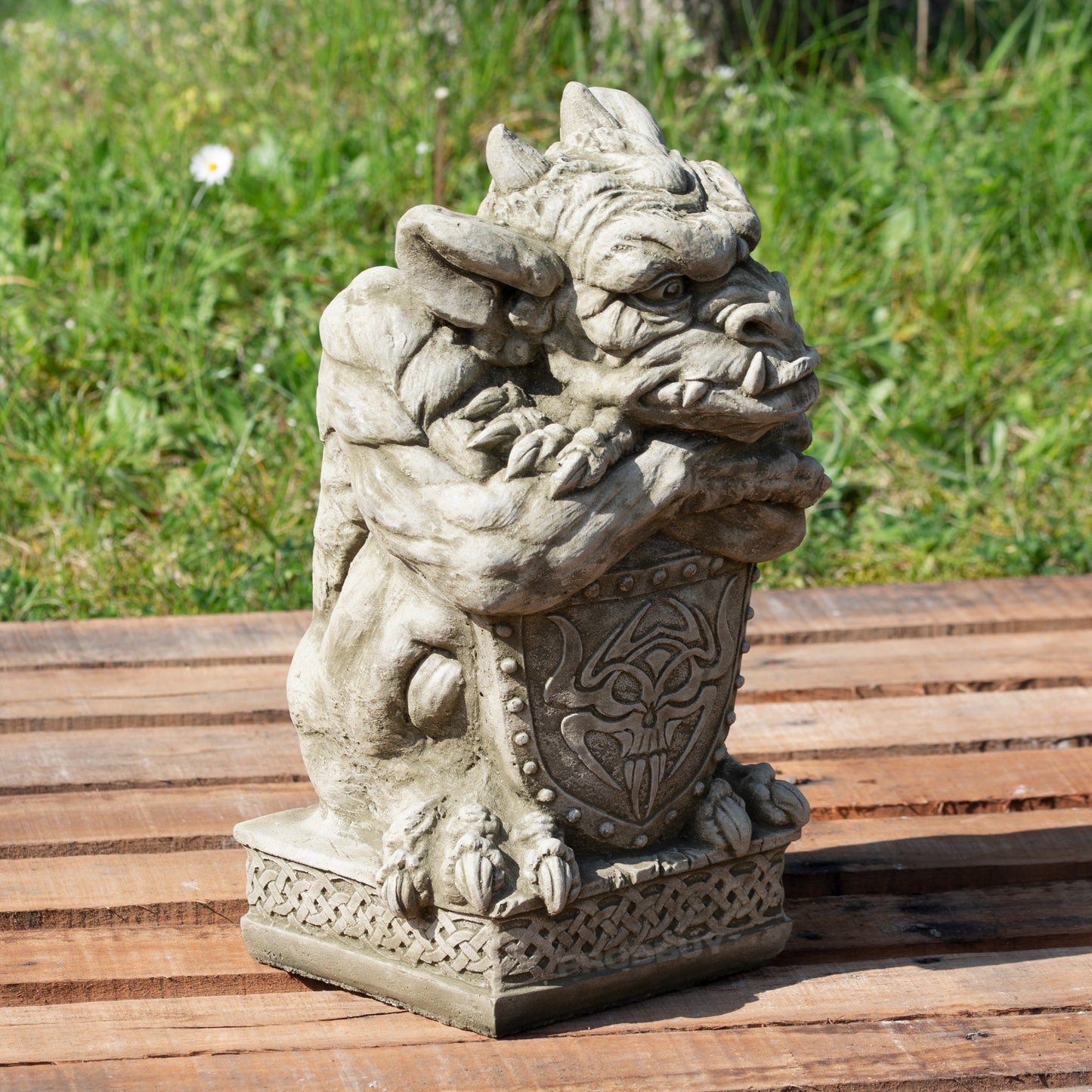 Heavy Stone Gargoyle with Shield Garden Statue 20kg