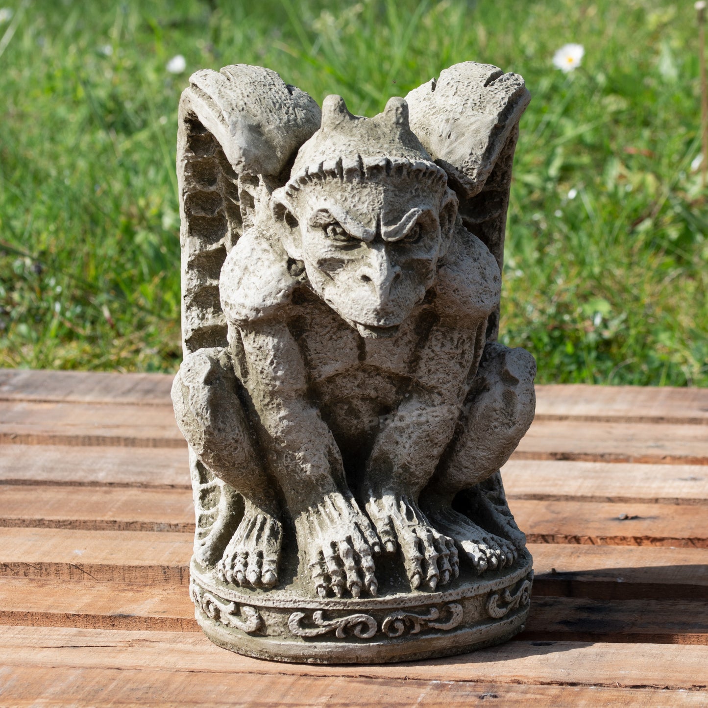 Heavy Stone Sitting Winged Gargoyle Garden Statue