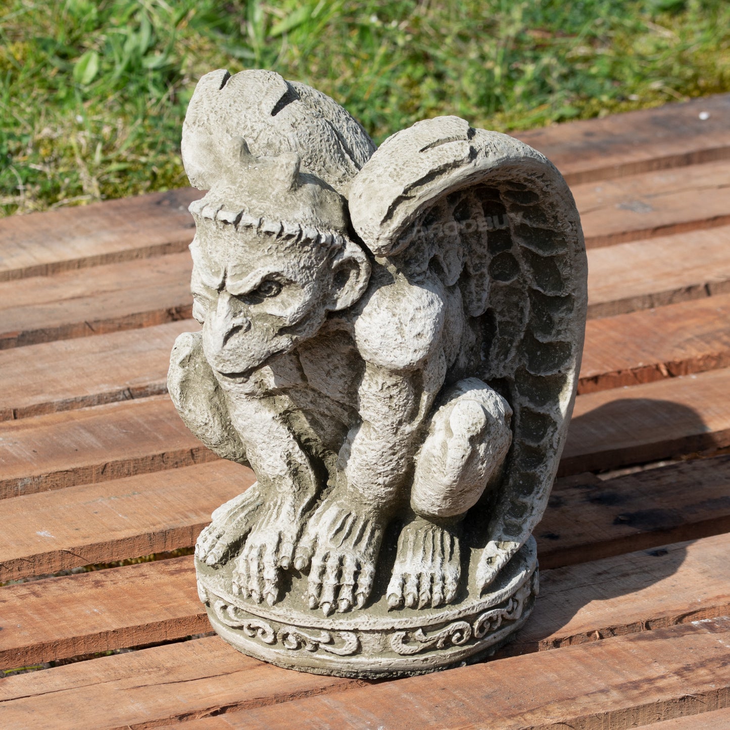 Heavy Stone Sitting Winged Gargoyle Garden Statue