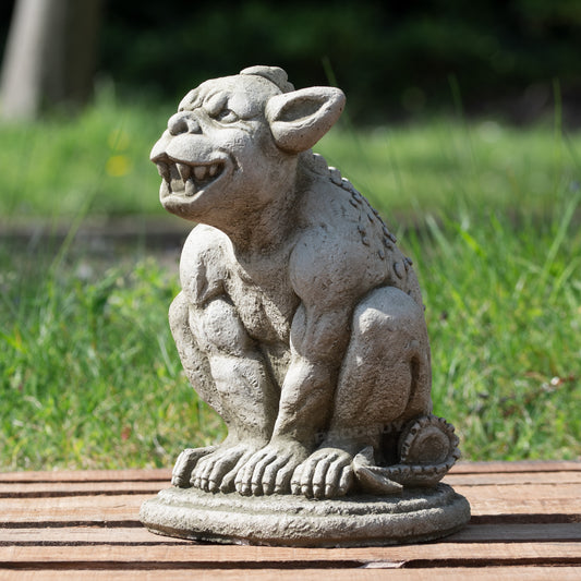 Heavy Stone Grinning Gargoyle Garden Statue 25cm