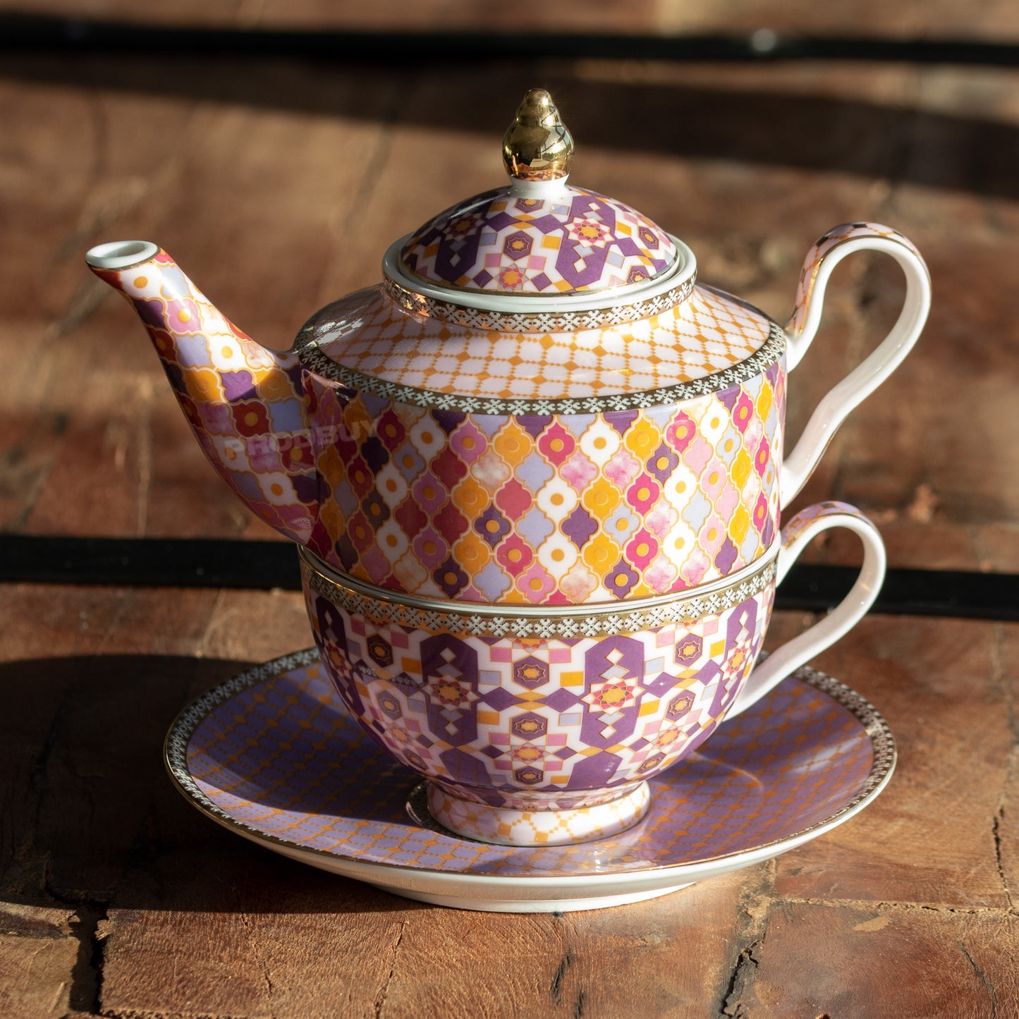 'Kasbah' Pink Tea For One Teapot Cup & Saucer Set