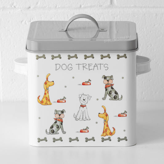 White & Grey 'Dog Treats' 4 Litre Storage Tin