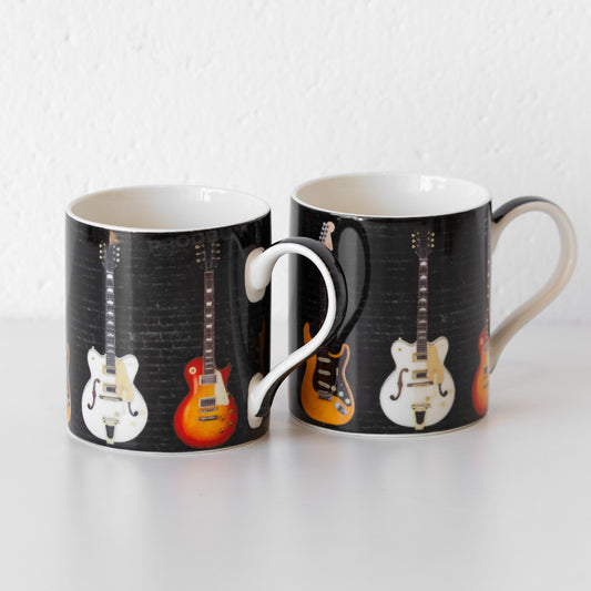 Set of 2 Black & White Guitar Coffee Mugs