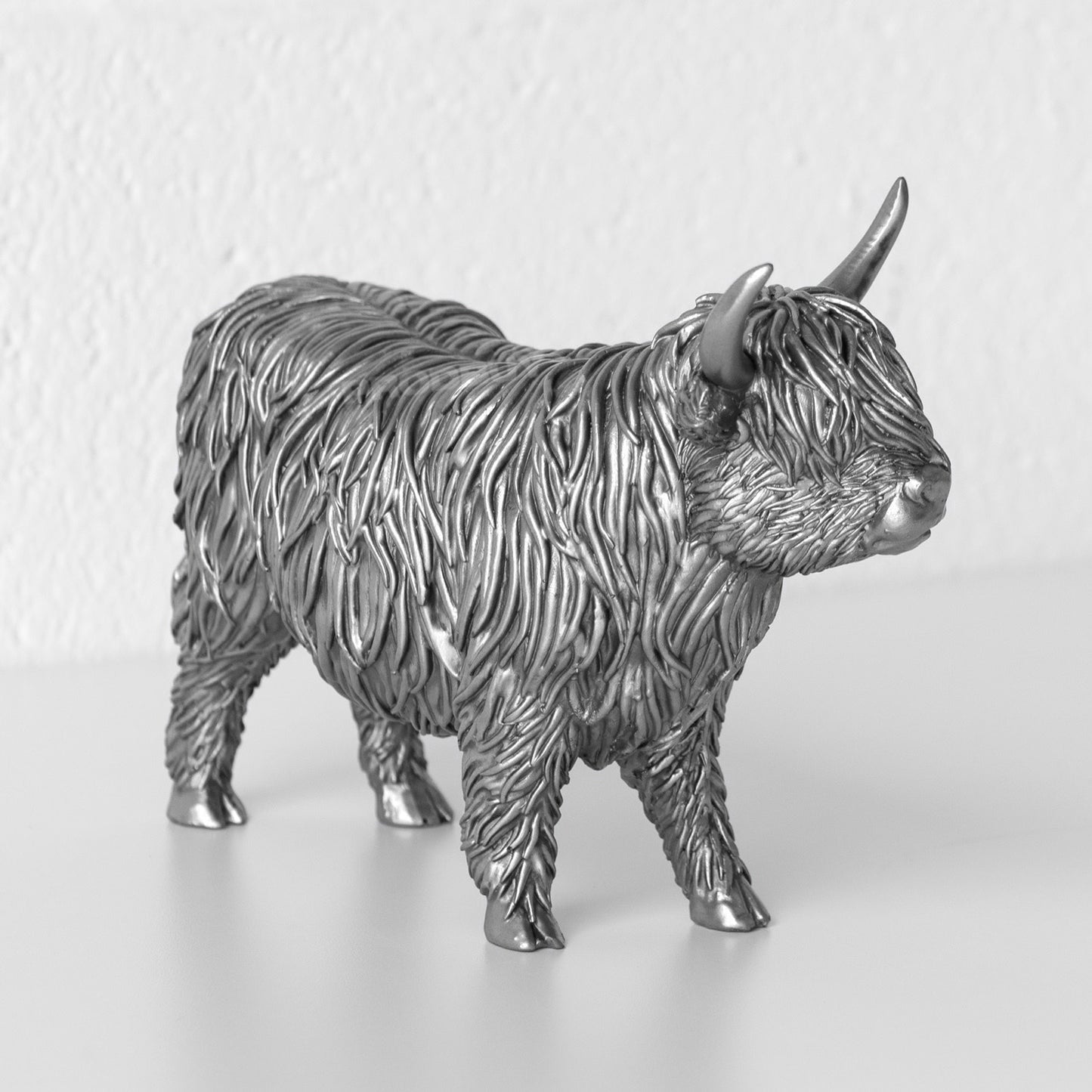 Highland Cow 25cm Silver Resin Ornament