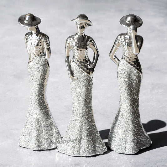 Set of 3 Elegant Lady Figures 30cm Tall Ornaments