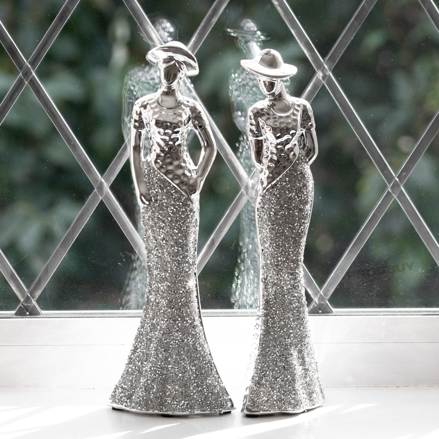 Set of 2 Elegant Silver Lady Ornaments