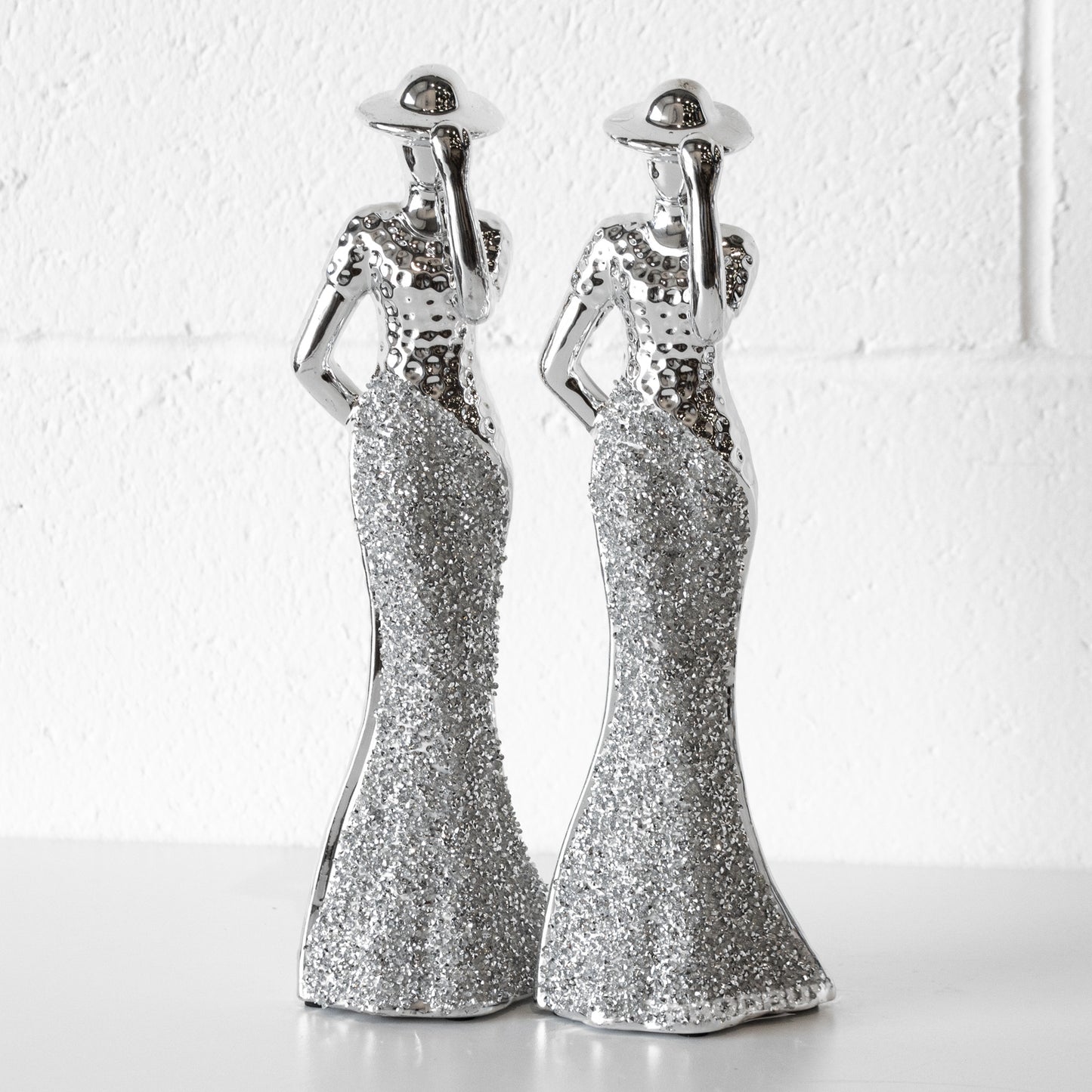 Set of 2 Silver Lady Figure Ornaments 29.5cm