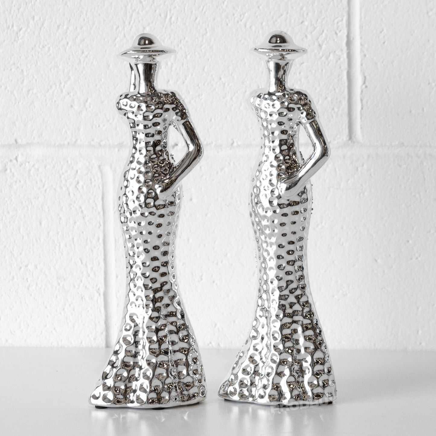 Set of 2 Silver Lady Figure Ornaments 29.5cm