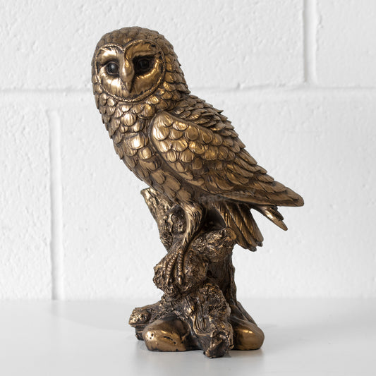 Owl on Perch 25cm Bronze Effect Ornament