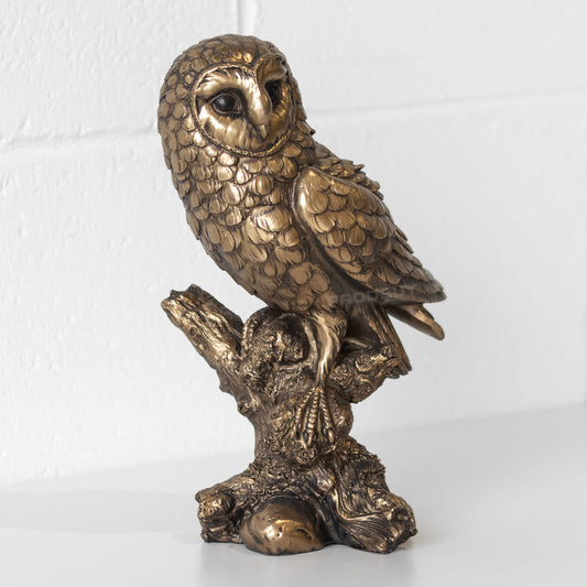 Owl on Perch 25cm Bronze Effect Ornament