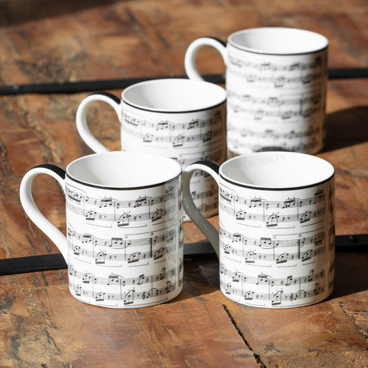 Set of 4 Black & White Music Sheet Coffee Mugs