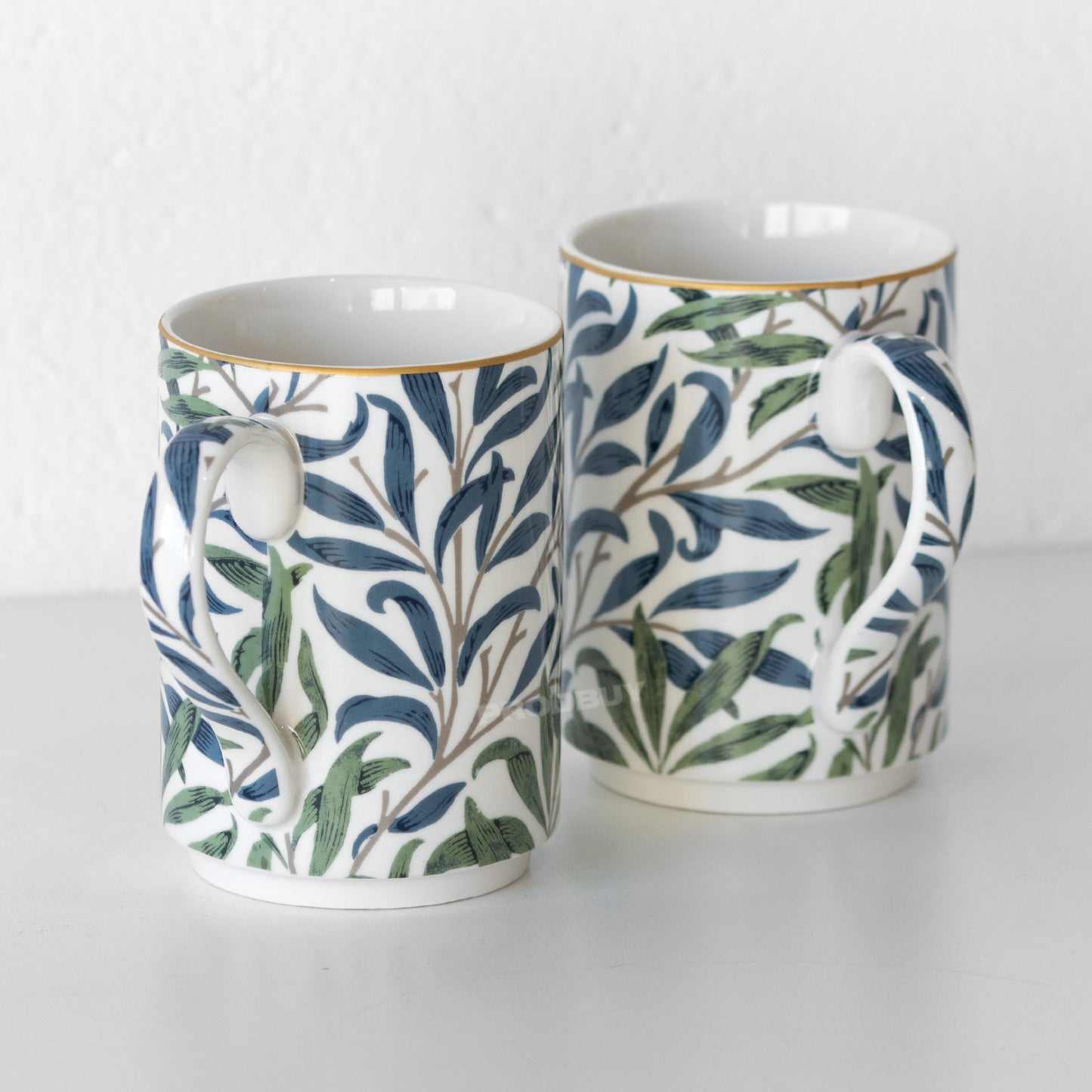 Set of 4 Blue Floral Willow Bough Coffee Mugs