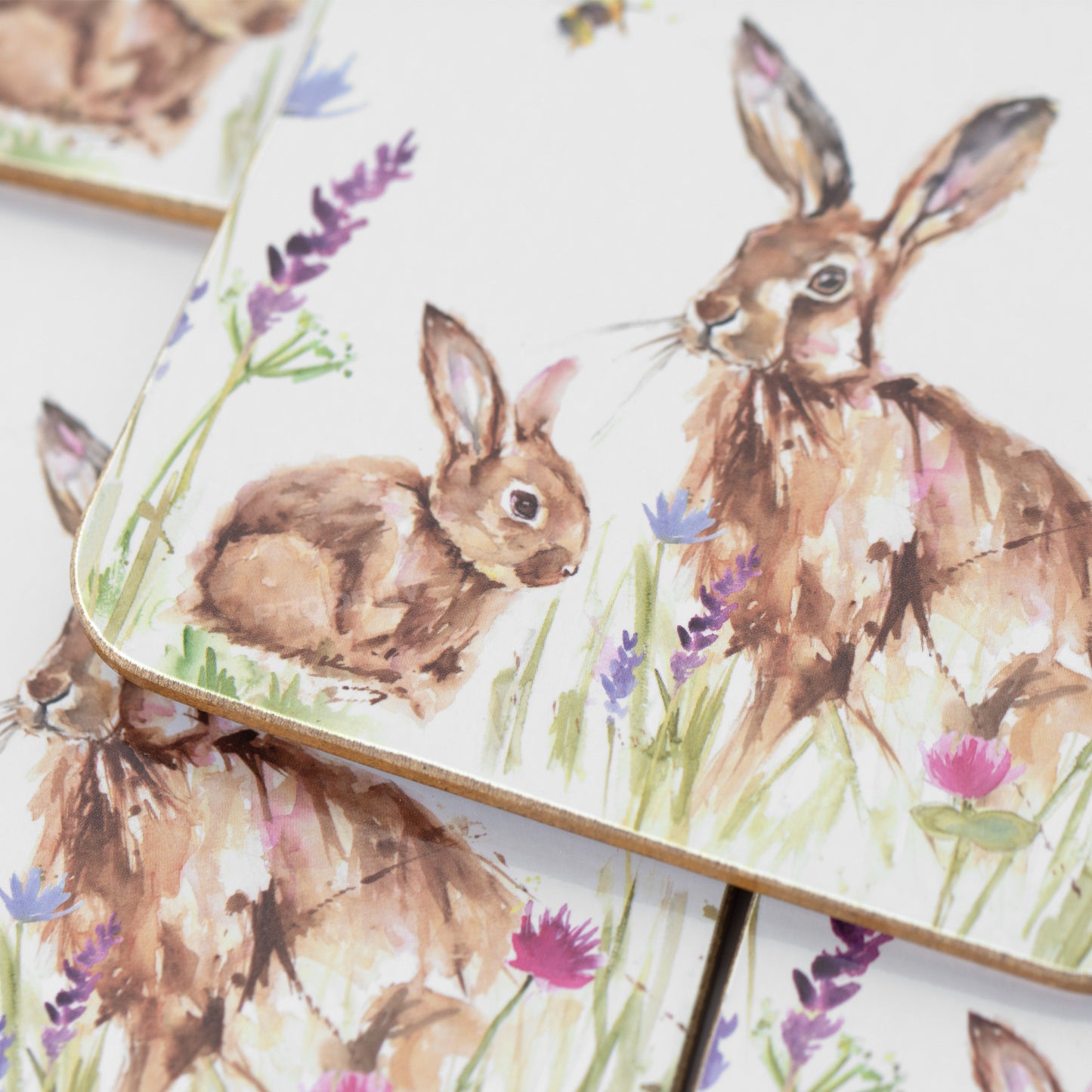 Pack of 4 Coasters with Floral Hares