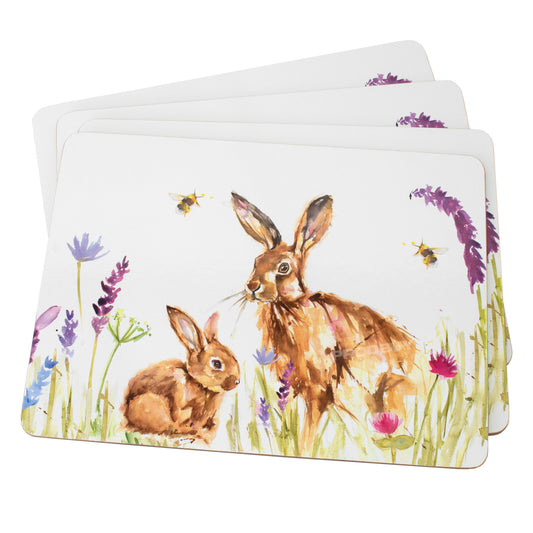 Pack of 4 Placemats with Floral Hares