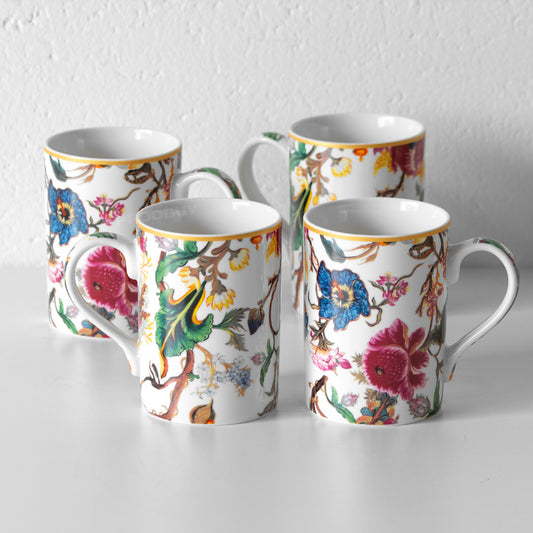 Set of 4 Light Floral 'Anthina' Coffee Mugs 340ml