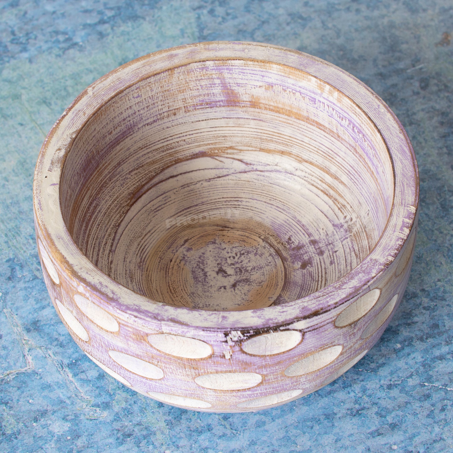 Hand Carved Round Purple Wooden Bowl