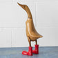 Large Teak Wood Duck Sculpture with Red Boots