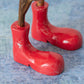 Large Teak Wood Duck Sculpture with Red Boots