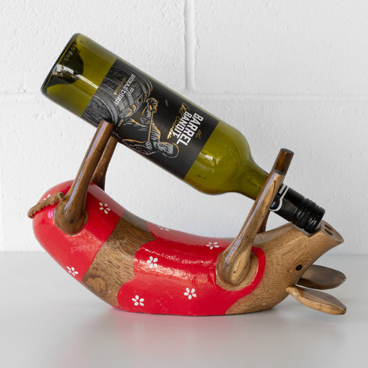 Drunken Red Pig Wooden Wine Bottle Holder Ornament
